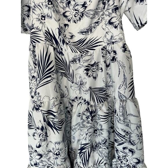 Lulus Dress‎ Blue White Tropical Sunshine White Floral Print Tiered Midi Large - Picture 8 of 16